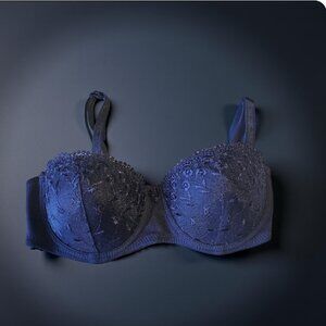 Honeydew Intimates Strapless Convertible Push-Up Bra Navy Lace 34B